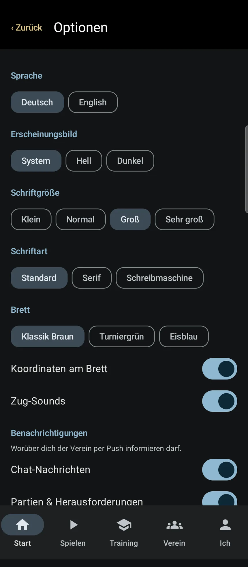 Einstellungen der App